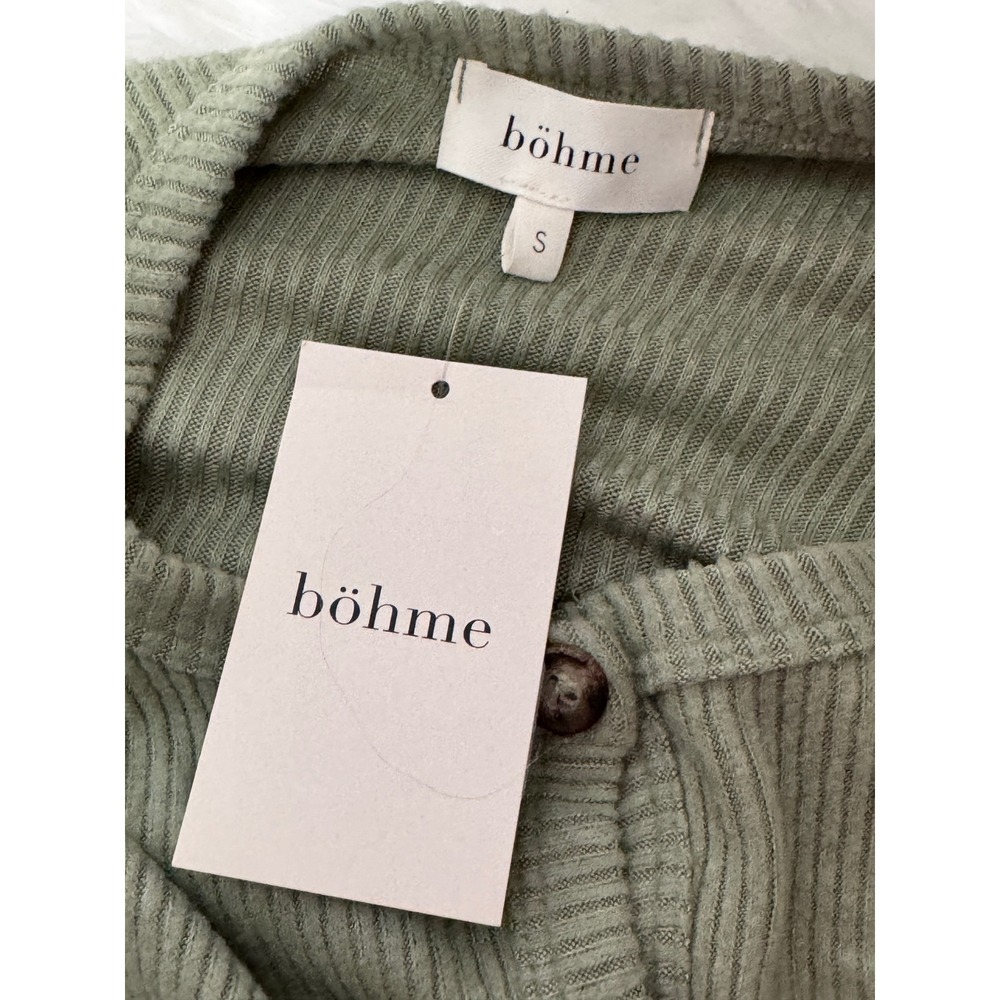 Bohme Sage Green Ribbed Cropped Cardigan Lettuce Trim L7112SET‎ Small NEW - Picture 4 of 8